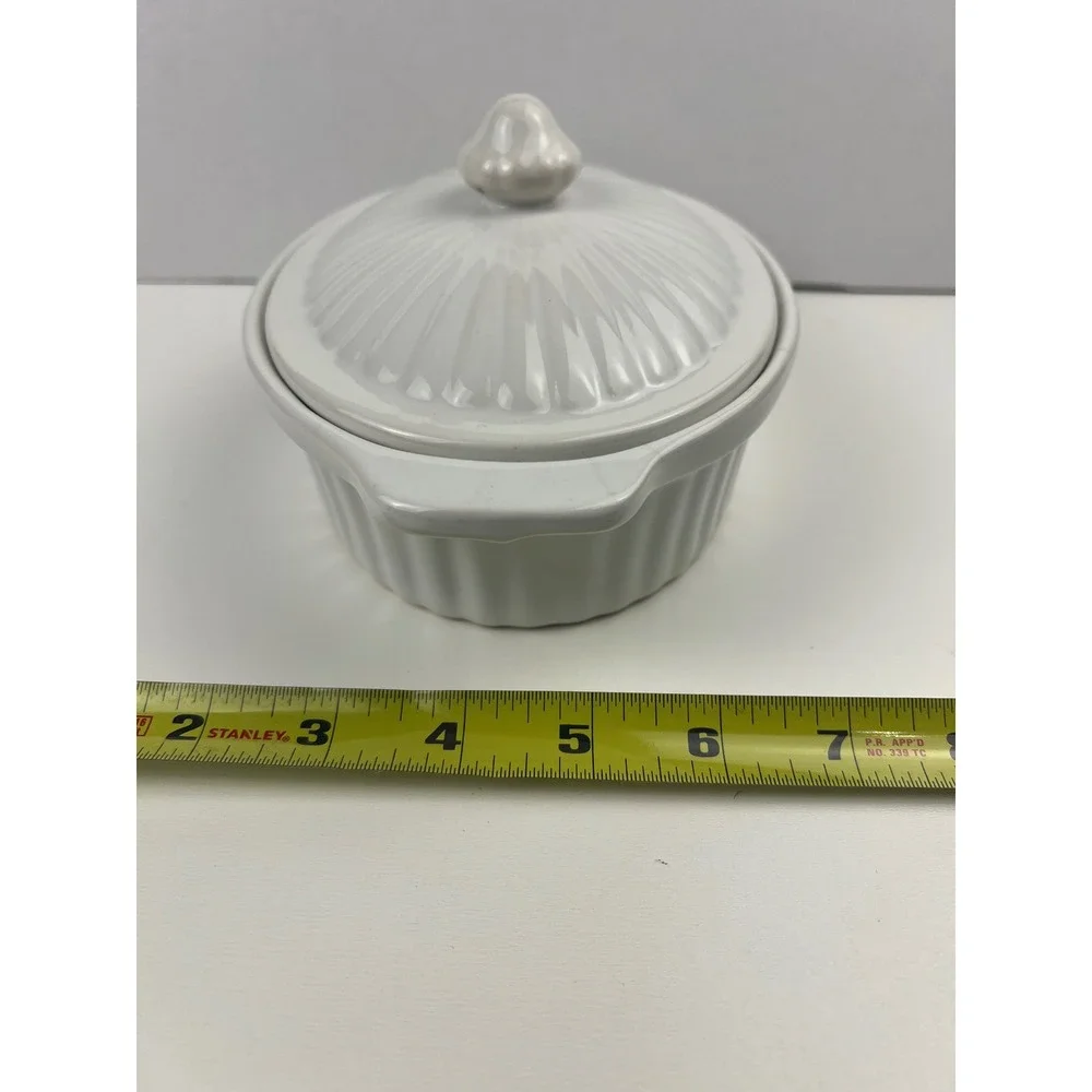Vintage White Japan Covered Casserole‎ Dish Oven Proof Oval Lid Stoneware Ribbed